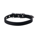 Black genuine leather subculture collar with alloy geometric pendant on dark background