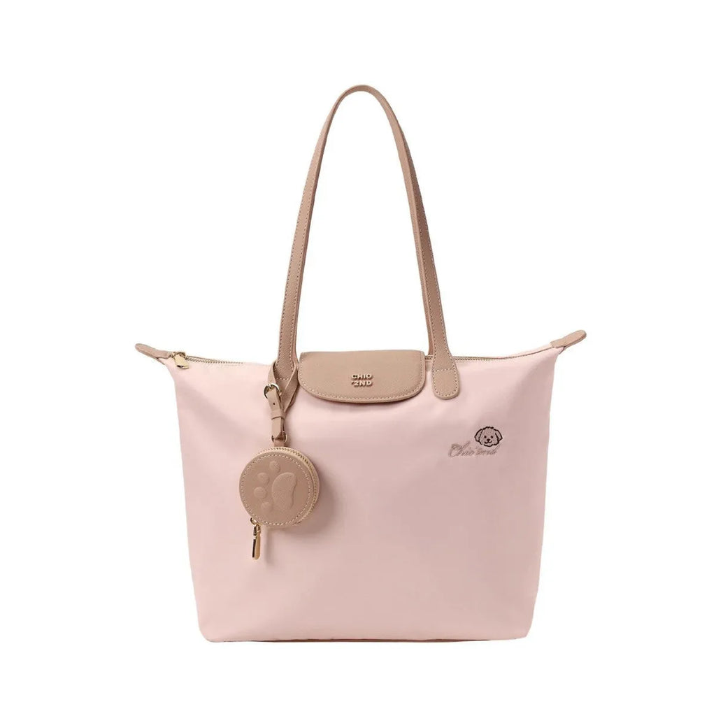 Women's structured square Oxford cloth tote shoulder bag with mobile phone compartment in pink colour