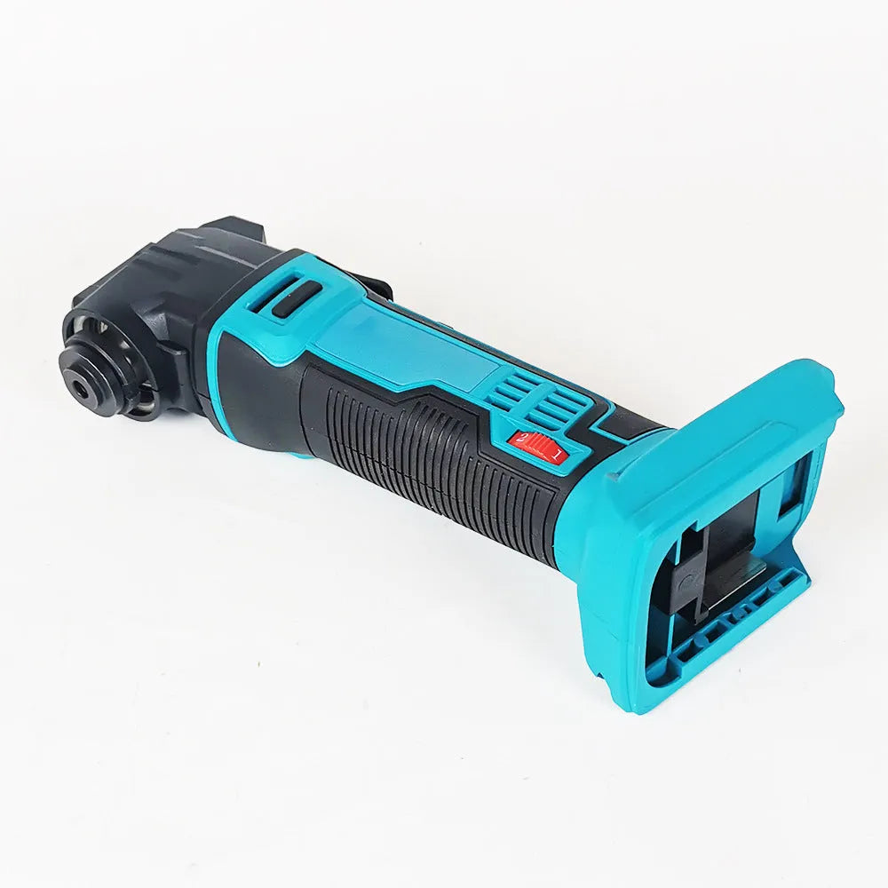 Rechargeable brushless lithium battery lawn trimmer with accessories in a plastic storage box.