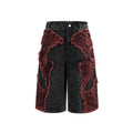 Wide leg cropped denim pants with distressed stitching, mid-high waist, loose fit, cotton cloth fabric