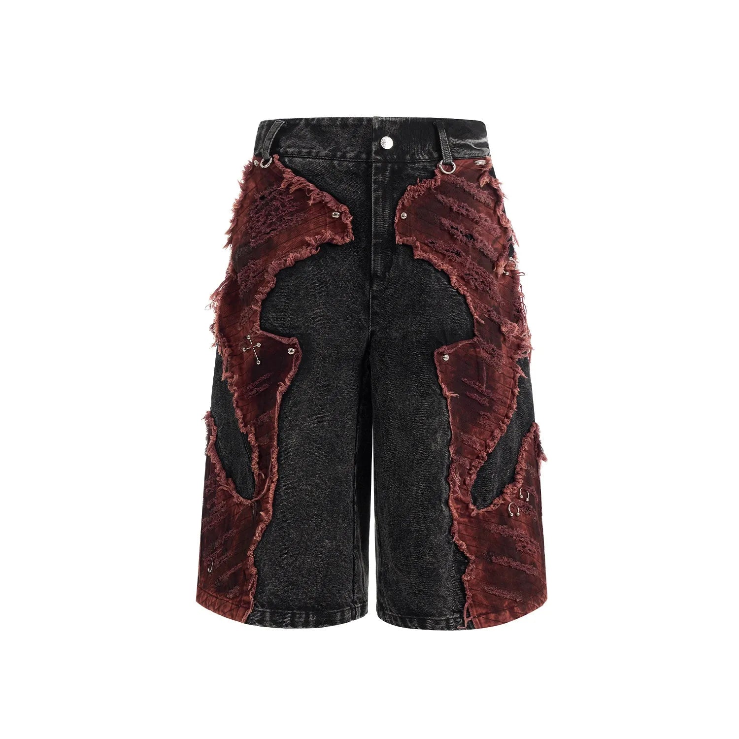 Wide leg cropped denim pants with distressed stitching, mid-high waist, loose fit, cotton cloth fabric