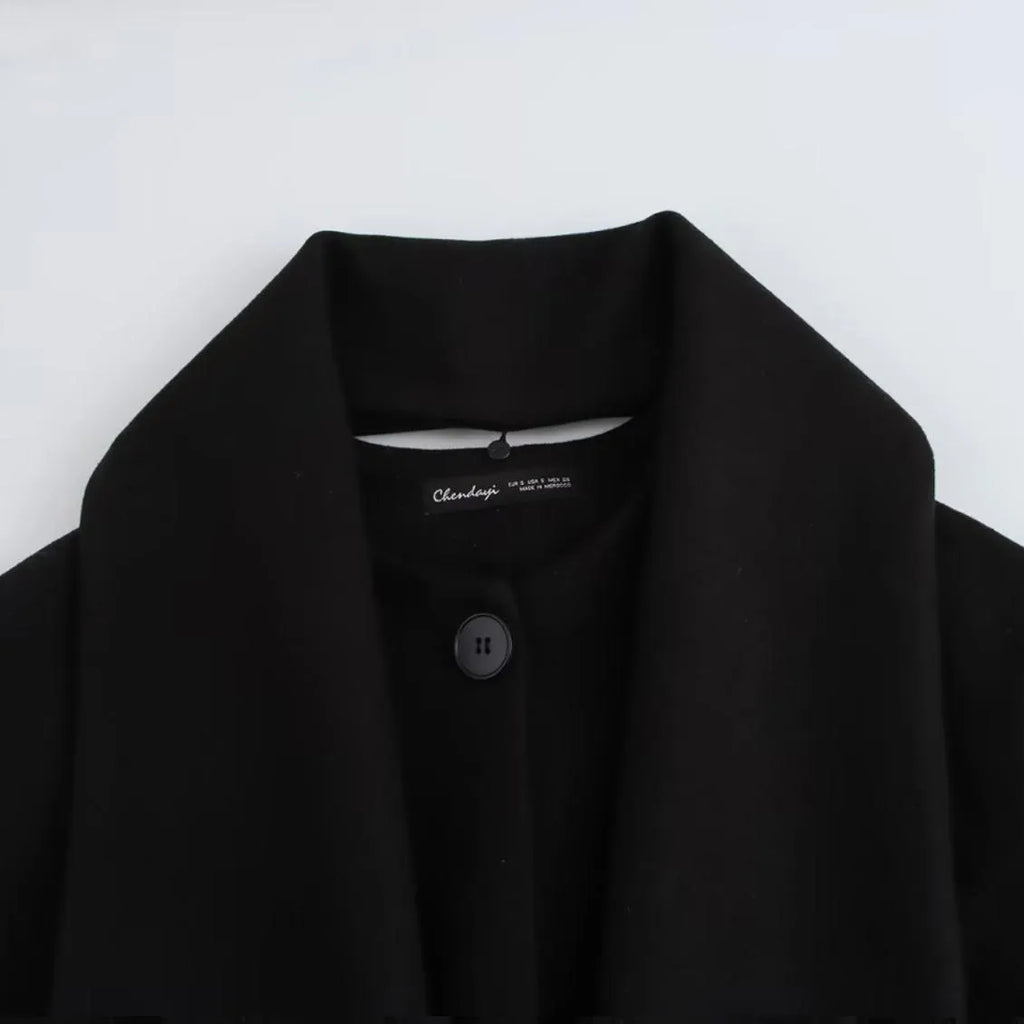 Women's long coat with artificial fur collar in polyester fabric, extended 100cm length