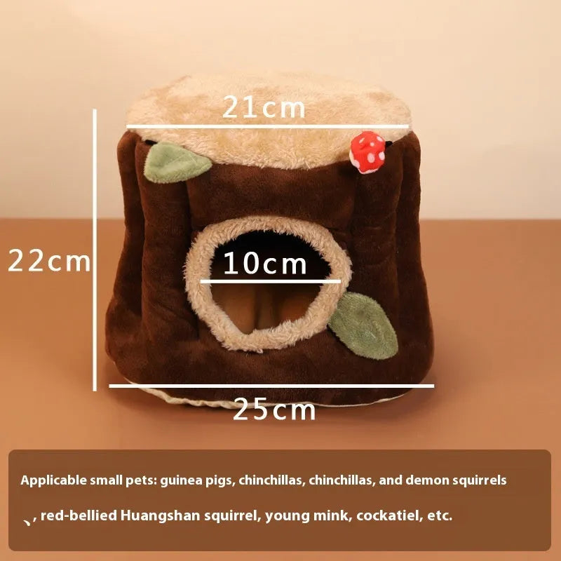 Brown cloth hanging stump nest for small pets, washable, size S M L