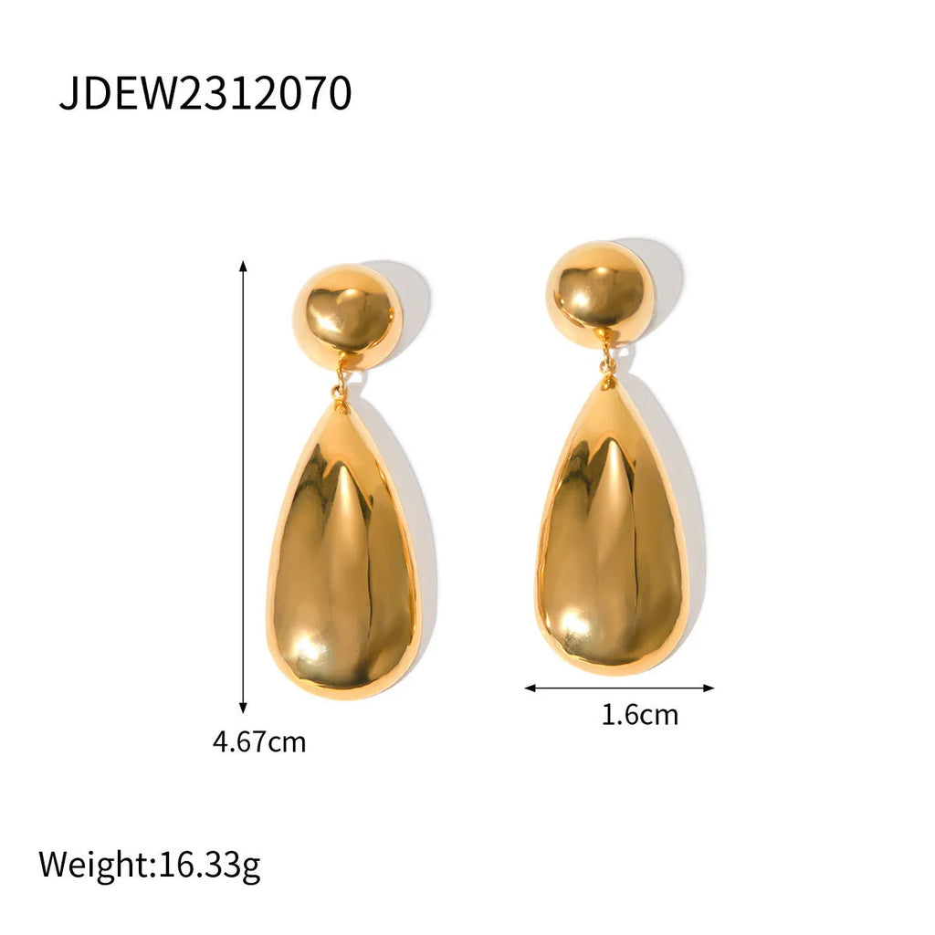 Gold electroplated stainless steel hemisphere water drop pendant earrings for women