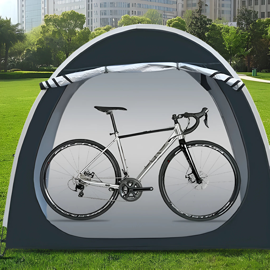 Black outdoor roof-style bicycle storage tent for two cars, 185x65x165cm, with ground nails and brackets
