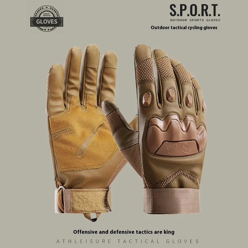 Men's black tactical gloves with touch screen fingertips showing full finger design