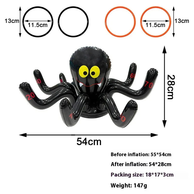Halloween inflatable throwing toy with octopus ferrule design and target ring for ghost festival games