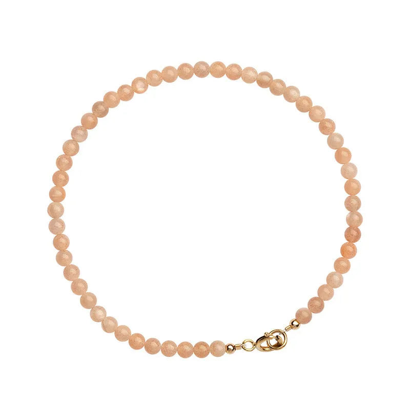 Natural sunstone crystal bracelet with ultra-thin 3mm beads on wrist, handmade women's accessory