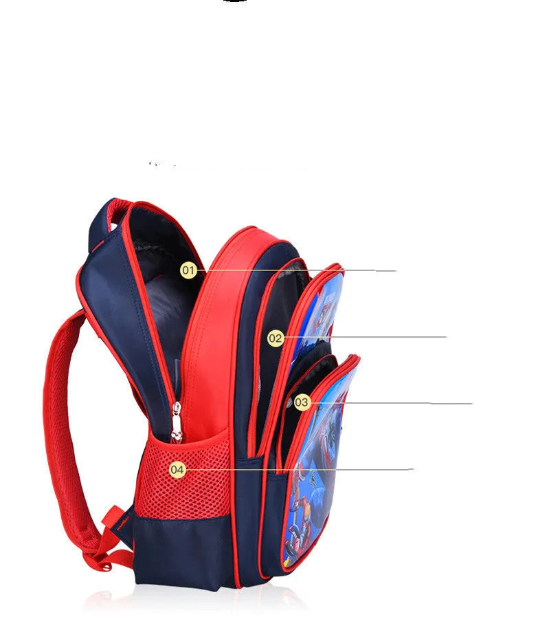 Sapphire blue cartoon anime print nylon school backpack with double straps.