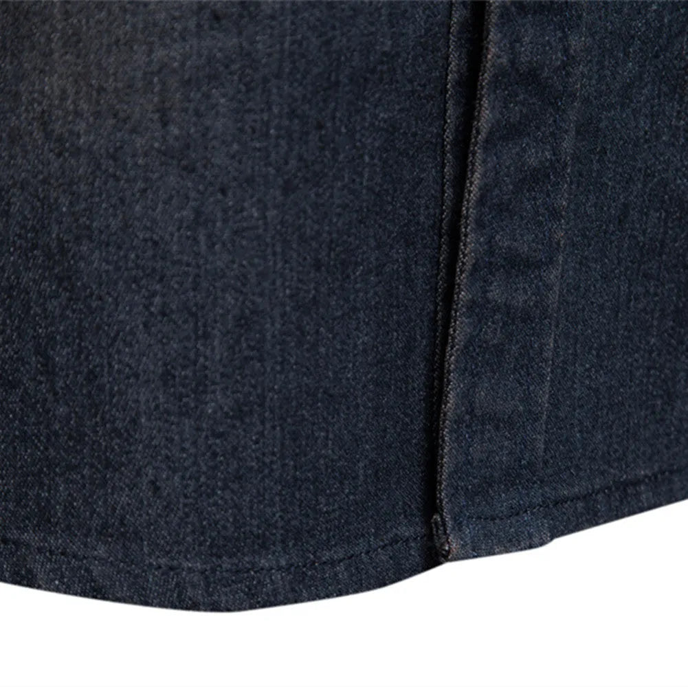 Men's long-sleeved denim shirt in solid colour, slim fit cotton button cardigan top