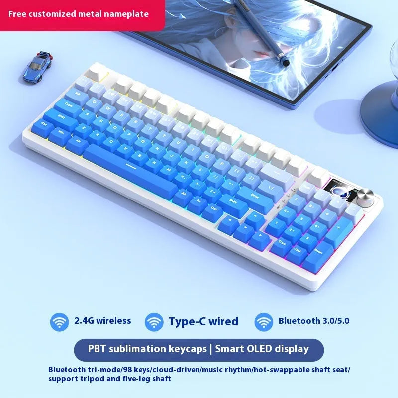 98-key wireless mechanical keyboard kit with display screen options and metal control knob