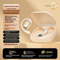 Wireless ear-mounted headphones with digital display screen in black, skin colour, or white options