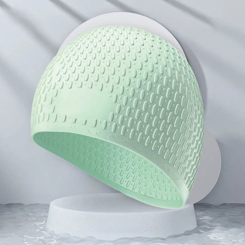 Silicone swimming cap with water drop pattern in various solid colours for adult swimming