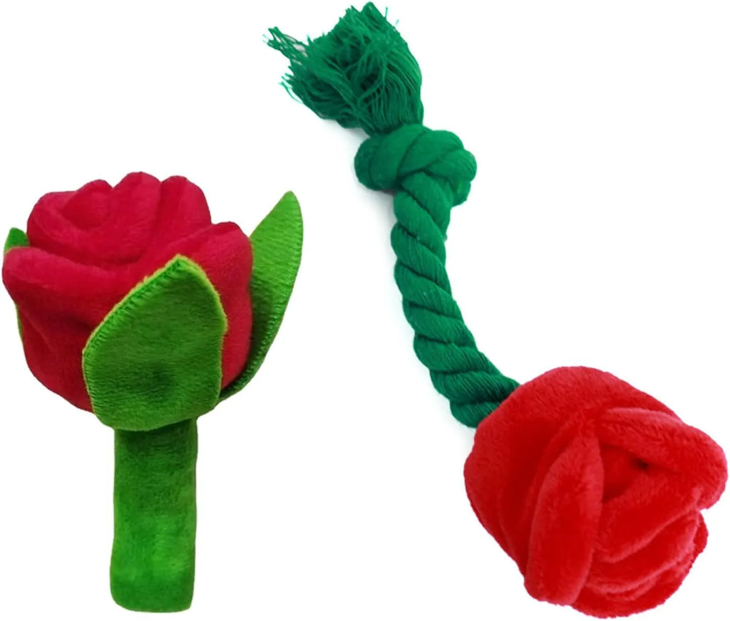 Chew-resistant plush rose flower dog toy with squeaker for small dogs and puppies, soft plush material