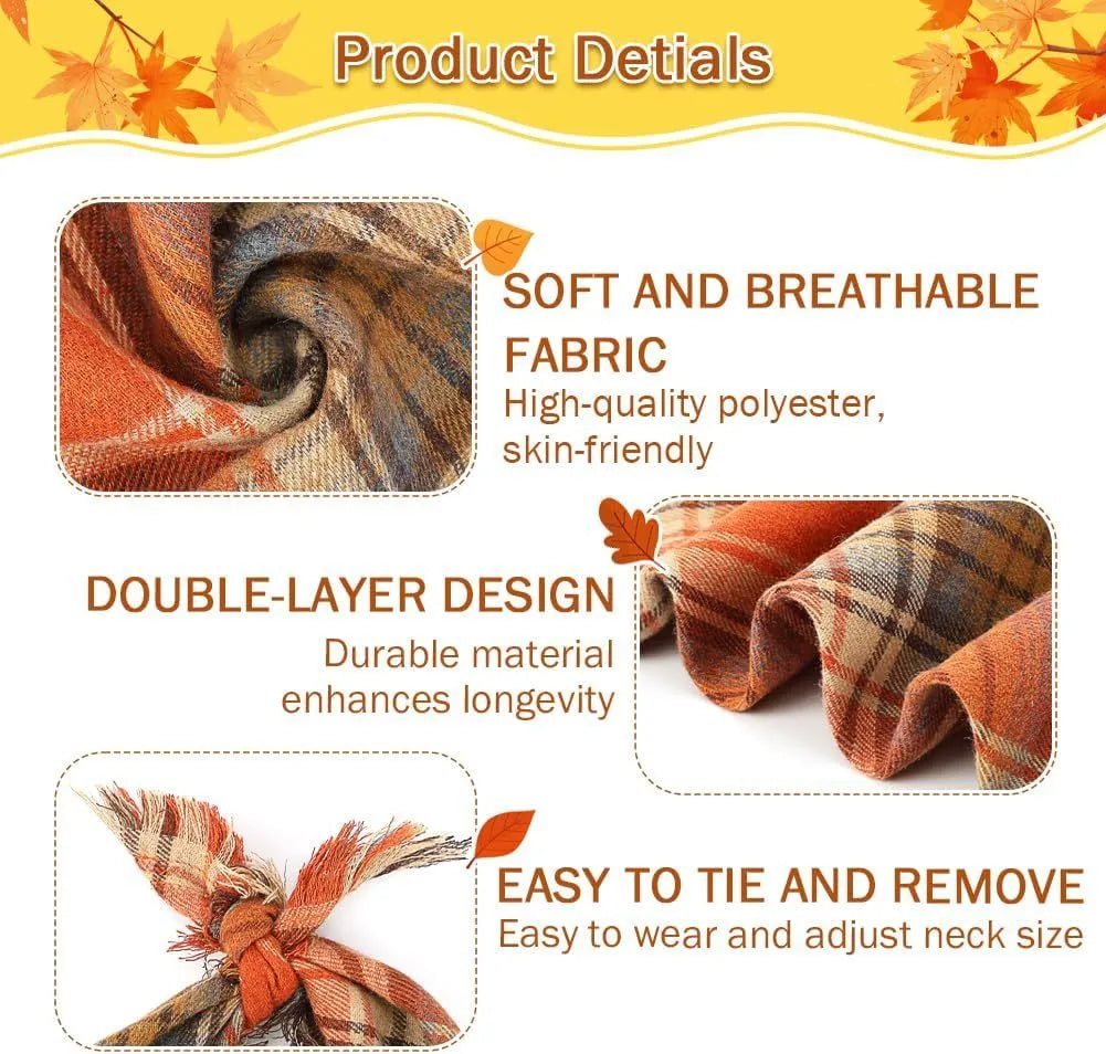 Vivifying fall dog bandana with plaid pattern, tassel edges, and double-layer cotton in autumn colours
