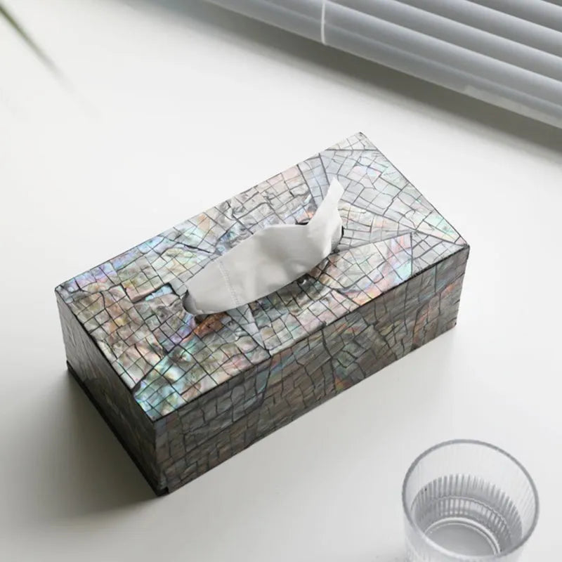 Black natural shell storage box in modern design for tissue storage and tabletop organisation