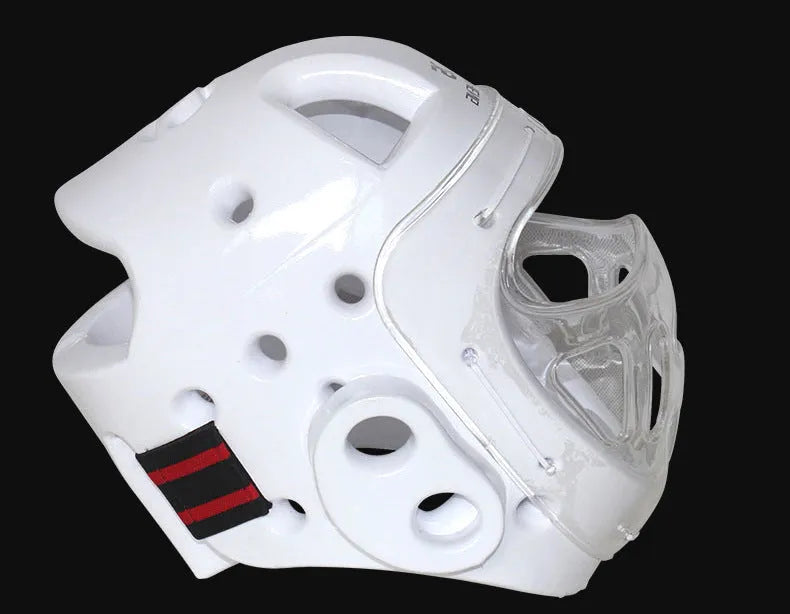 Karate helmet protective equipment for boxing in white, blue, or red colours available in S, M, L, XL sizes