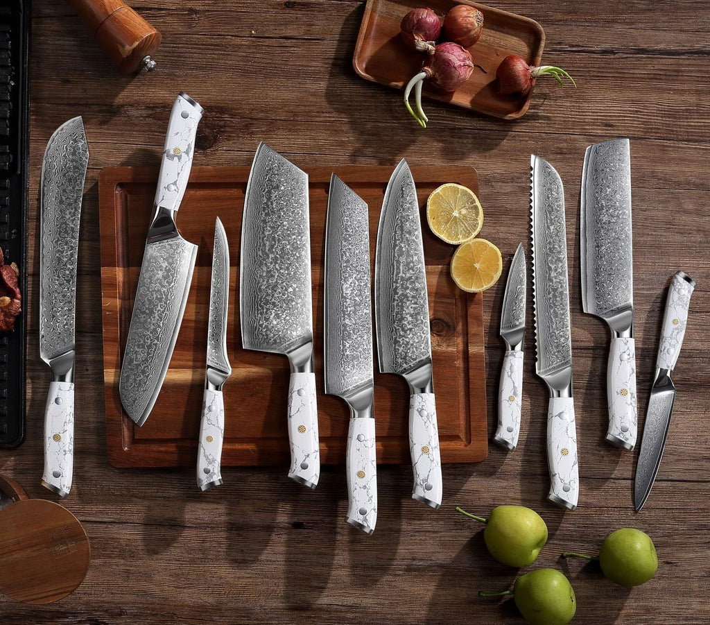 Damascus pattern combined chef's knife with VG10 steel blade, 21cm blade length