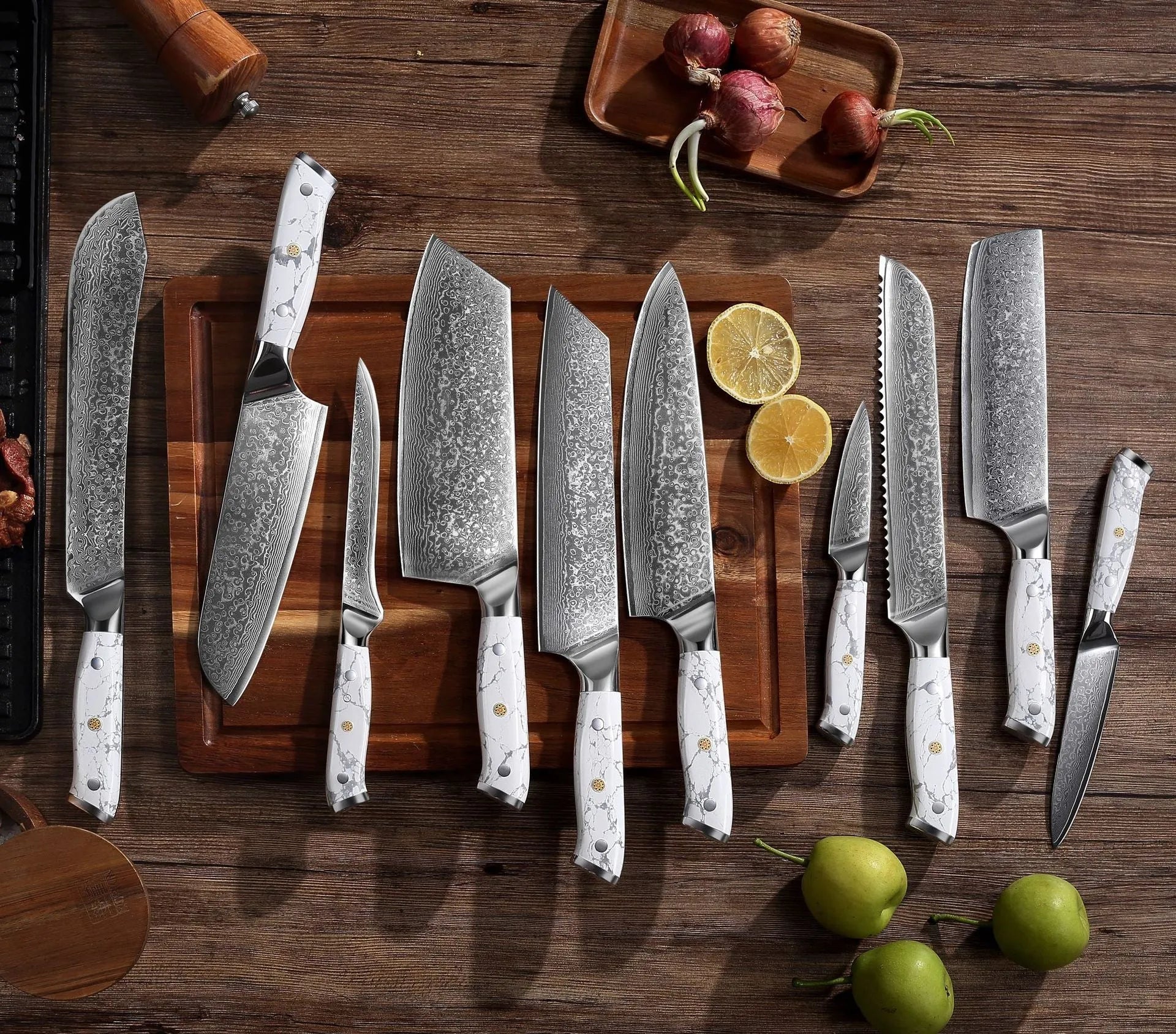 Damascus pattern combined chef's knife with VG10 steel blade, 21cm blade length