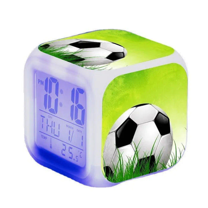Square football-pattern alarm clock with silent vibrating alarm for children's bedrooms