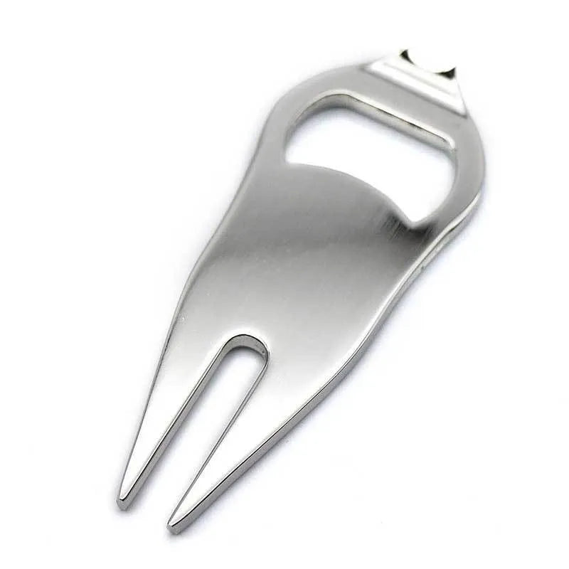 Zinc alloy golf ball fork bottle opener tool in black, green or silver with 88mm length
