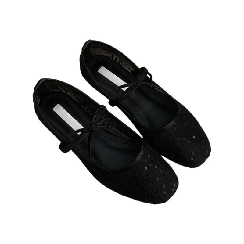 Flat Lace Mesh Breathable Mary Jane Evening Shoes with Mid Heel 3-5CM Sizes 35-45 Rubber Sole Microfiber Upper for Women Party Dance