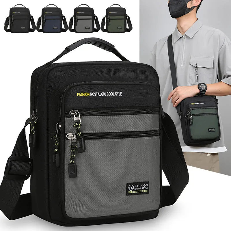 Men's waterproof nylon crossbody shoulder bag in urban simplicity style with burden reduction function