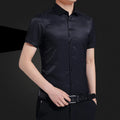 Men's solid colour non-iron short sleeve casual shirt in cotton blend, lapel collar, available in multiple colours