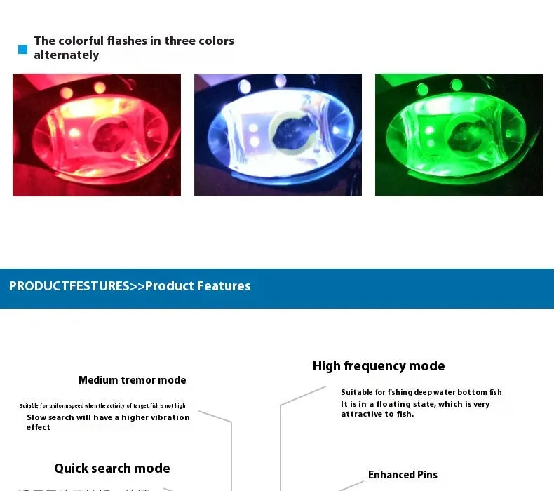 Luminous metal vib electronic fishing lure in blue and red body colours for casting and trolling