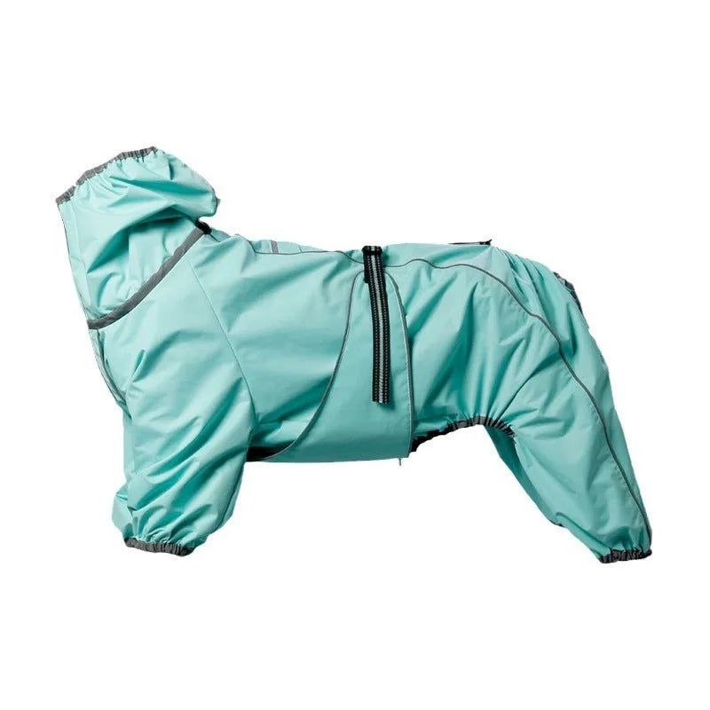 Dog wearing a cotton-padded polyester shell jacket in red, available in sizes M to XXXXL