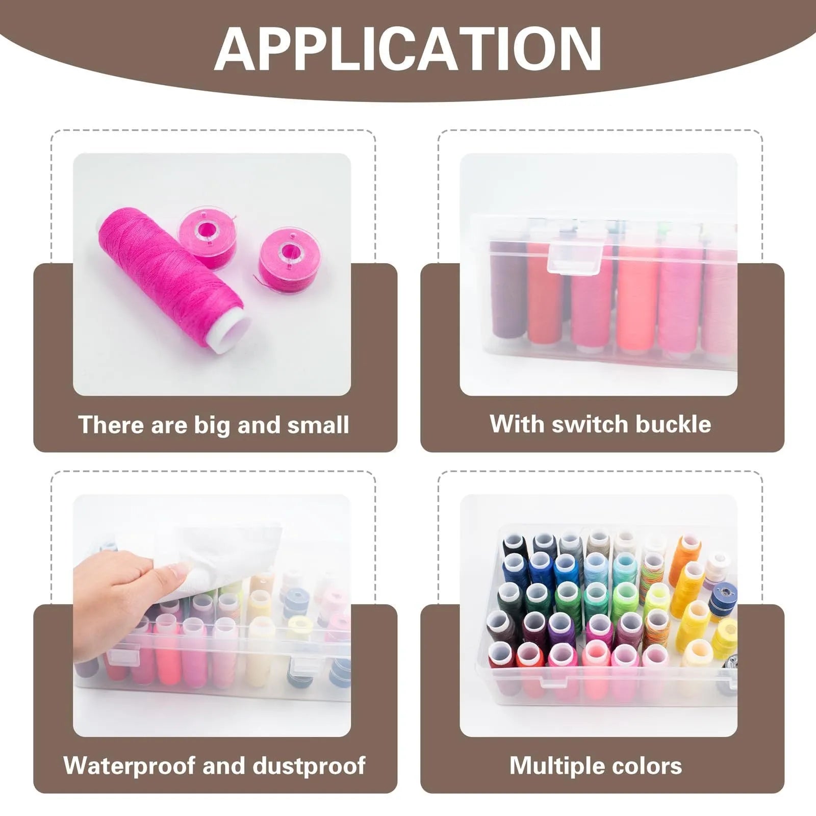 Plastic embroidery storage box with 42 numbered compartments in transparent, pink, or blue colour.