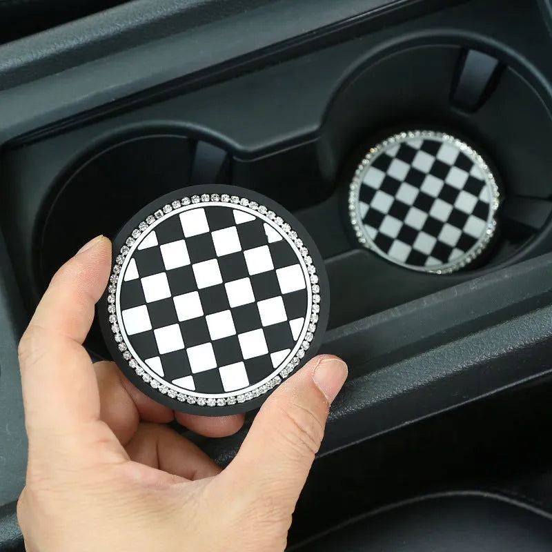 Universal PVC car water cup mat with non-slip base in four pattern options for door slot installation