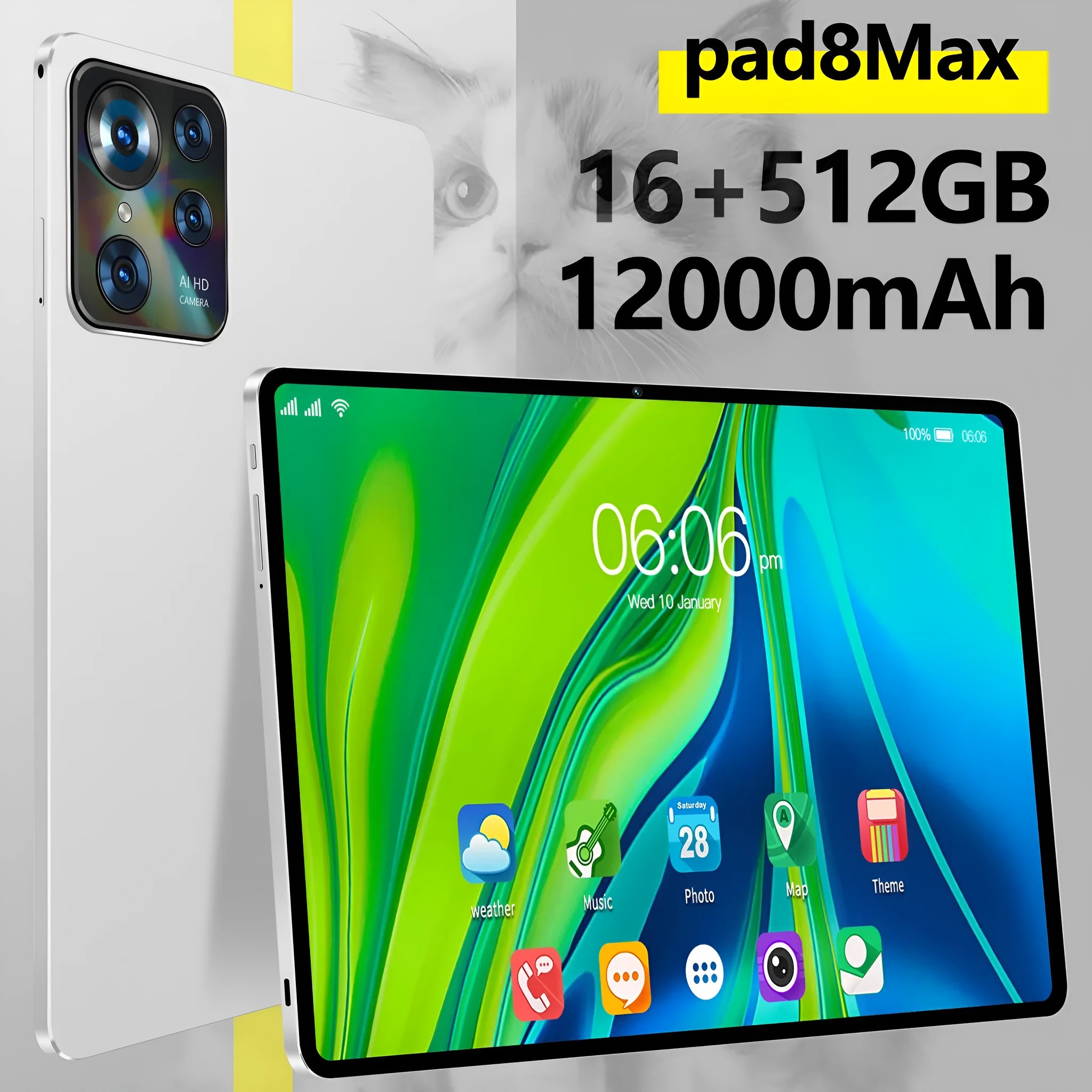 10-inch Tablet PC Smart Call Google Edition with 10.1-inch screen, available in black, blue, gold, and silver gray