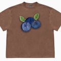 Women's blueberry patchwork t-shirt in ice oxygen cotton with plant flower design