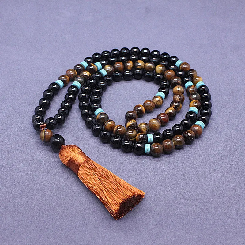 Black agate geometric bracelet and tigereye stone necklace jewellery set