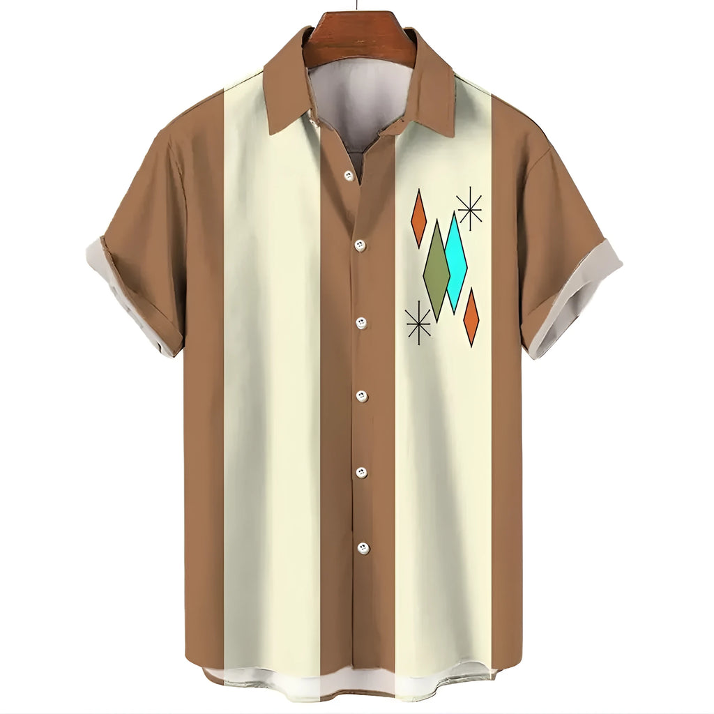 Men's striped Hawaiian shirt with button front and short sleeves in various colours