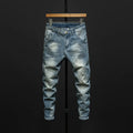Men's skinny fit blue jeans with slim tailoring and stretch denim fabric