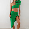 Women's solid colour two-piece swimsuit with three-dimensional flower pattern in quick-drying nylon fabric