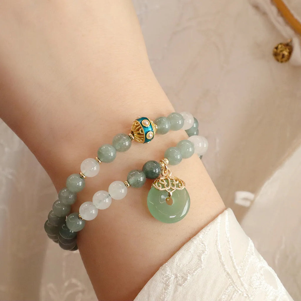 Women's Myanmar jade bracelet with safety buckle pendant and geometric design in new Chinese style