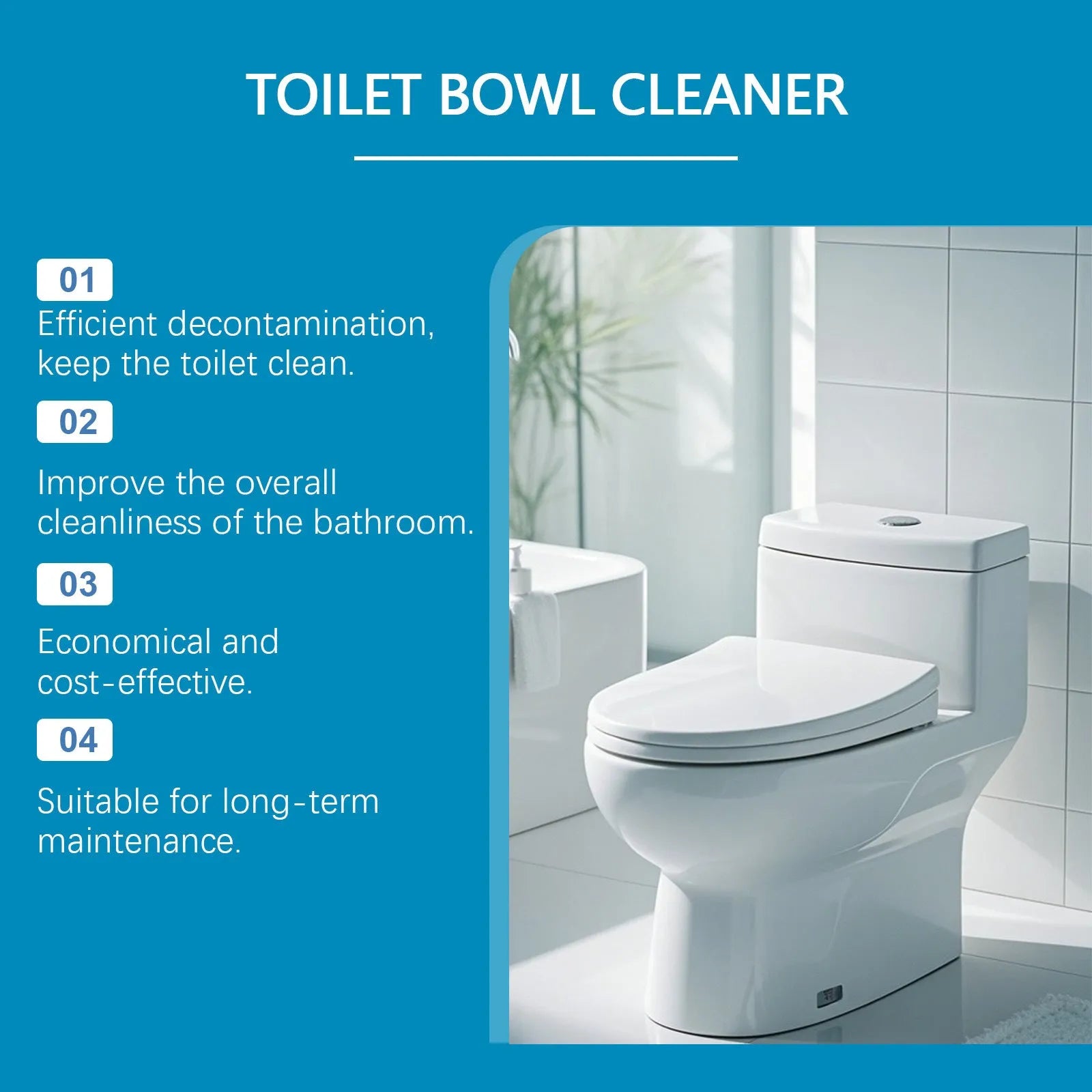 Four sachets of toilet cleaning powder showing 120g total weight with citric acid and bicarbonate ingredients