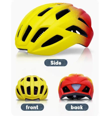 Orange road bike mountain riding helmet with 16 vents and in-mold PC EPS shell on white background
