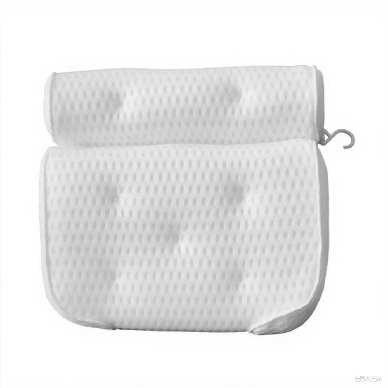 White bathtub pillow with 4D mesh fabric and 7 suction cups on a 3D material cover.