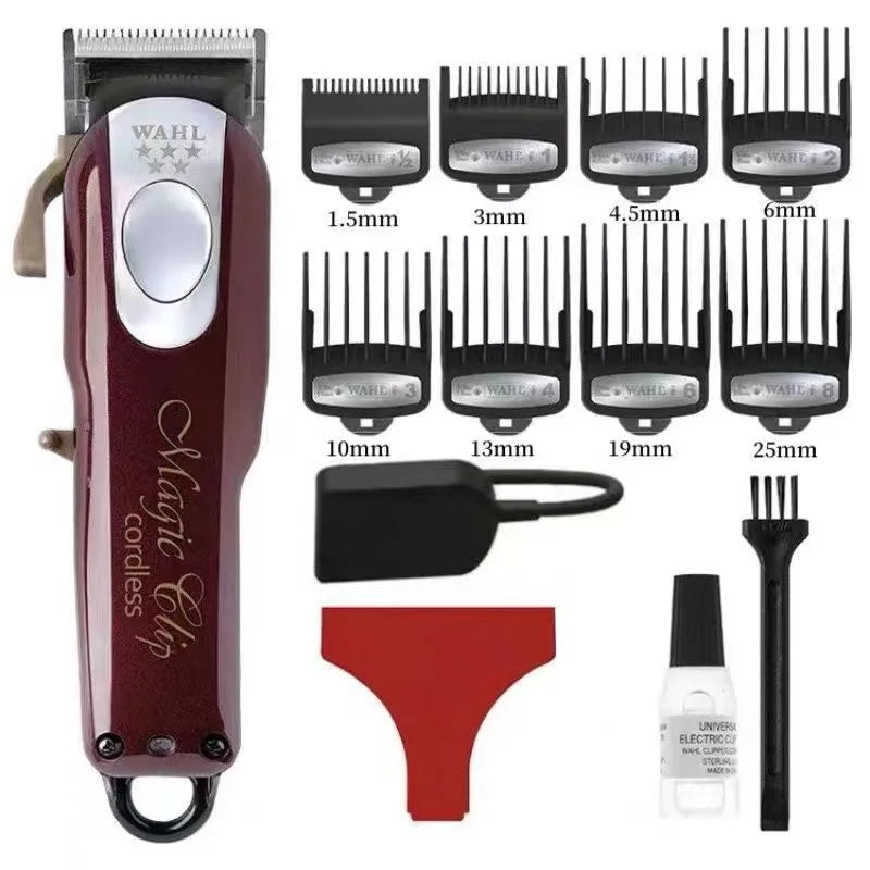 Hair clipper with stainless steel cutter head and UK, US, EU plug adapters for adults and children