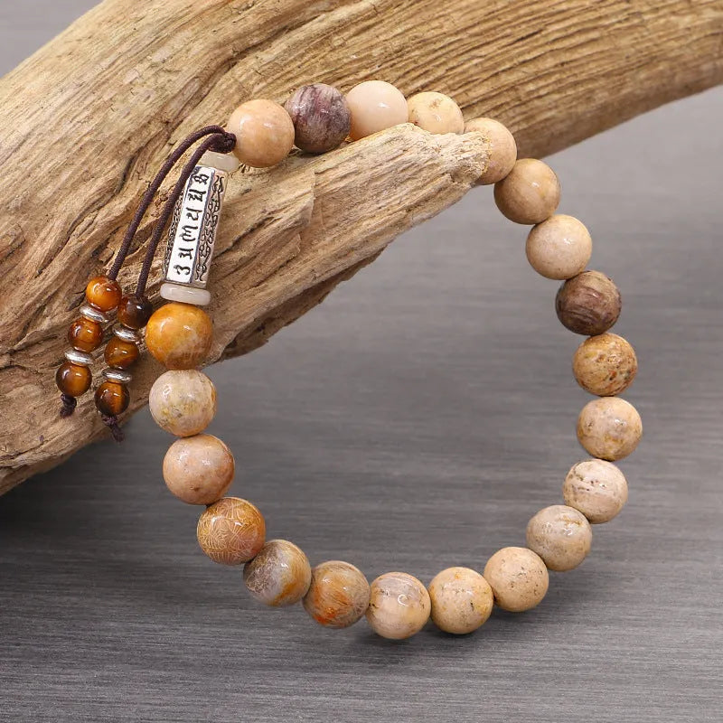 Handmade stone bead bracelet in wood colour with European retro simple style
