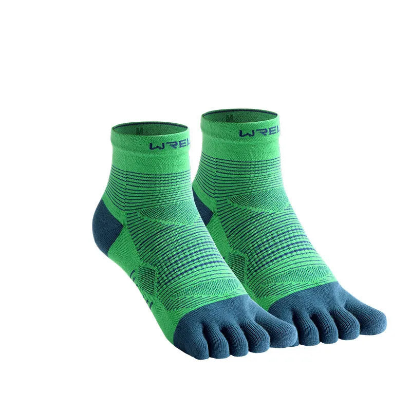 Professional sports toe socks in Coolmax polyester nylon spandex, black gray colour, size M, shown on white background