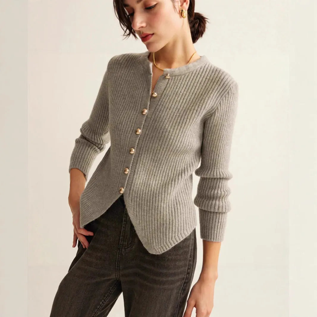 Autumn winter yuan collar solid colour cardigan sweater loose fit polyester knit in red for women casual wear