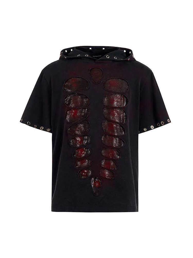 Black men's hooded short-sleeve t-shirt with all-over sequin coverage in loose fit