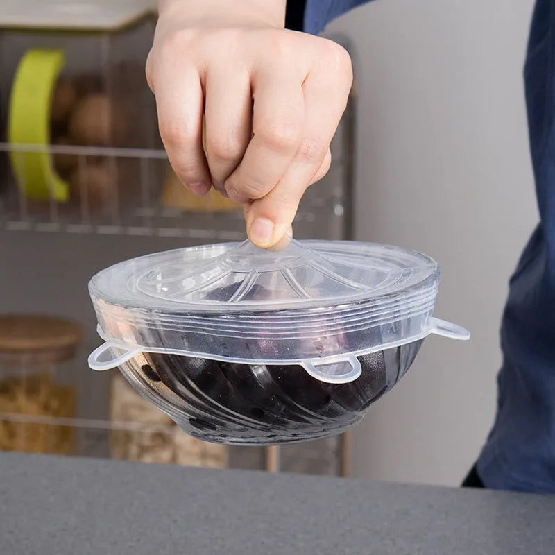 6 piece set of silicone stretch lids in six sizes from 6.5cm to 20.5cm, for bowls and jars