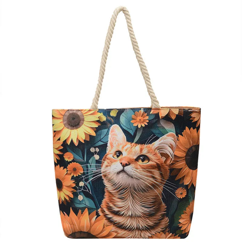 Canvas linen cotton shoulder bag with open pocket and double straps in urban simplicity style