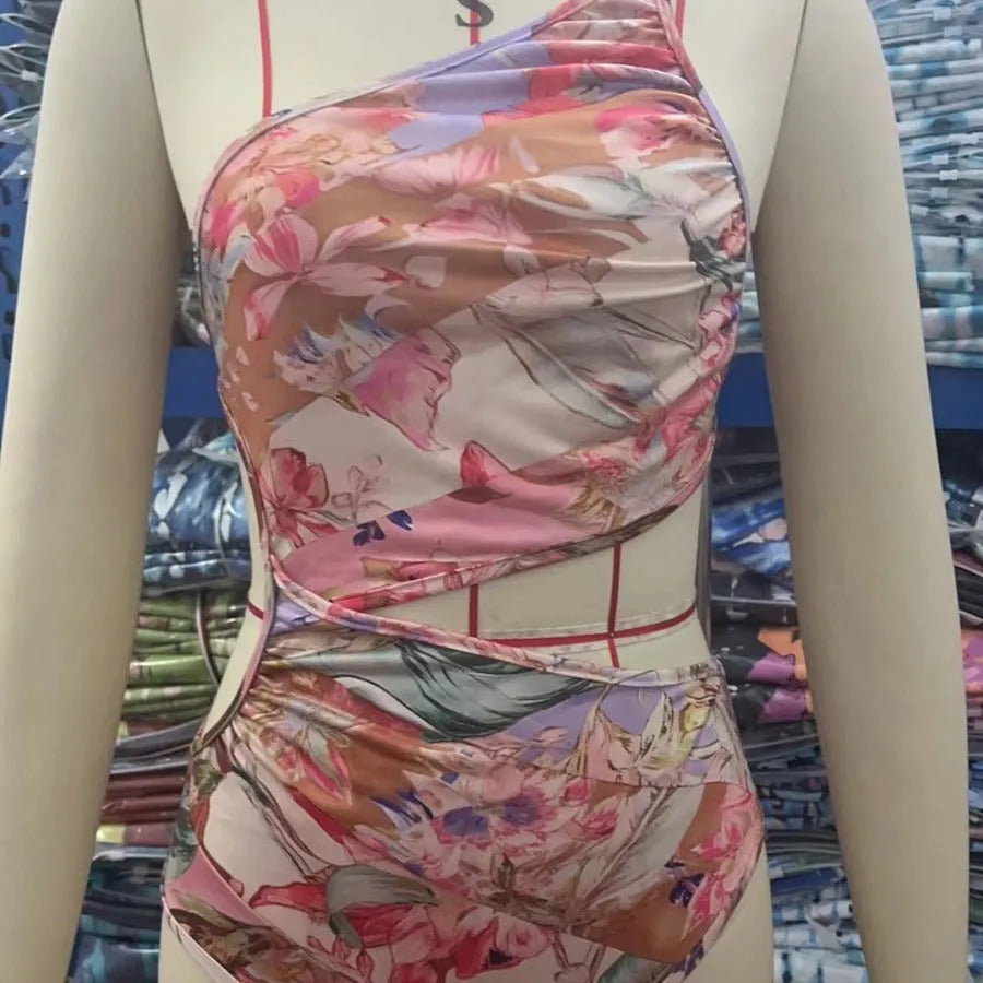 Women's rose gold pattern swimsuit made of polyester, summer style, available in sizes S to XXXL